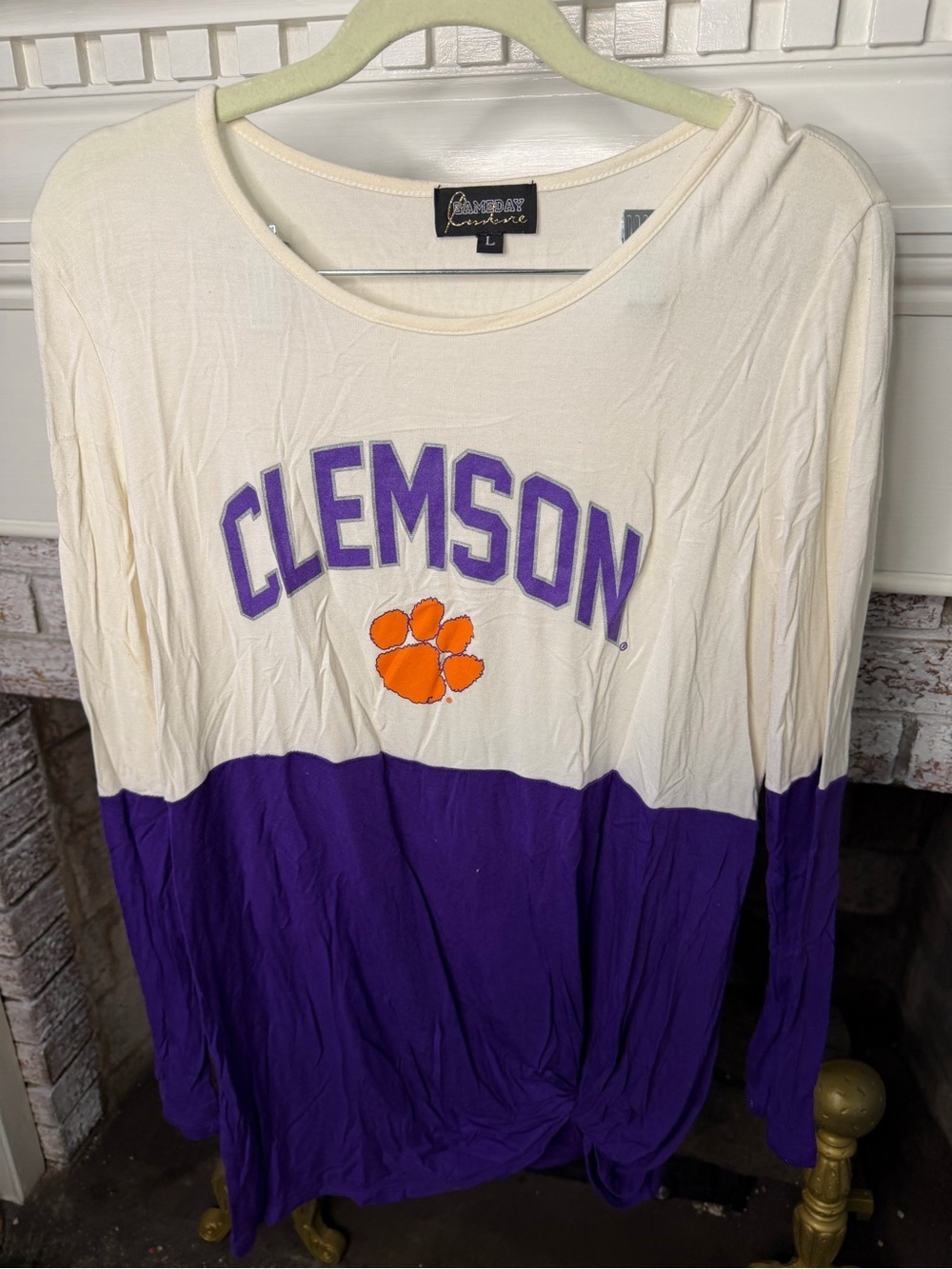 Clemson Two-Tone Long Sleeve Tee - Cream & Purple